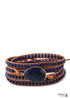 Boho Bracelet, RH 5 Layers Leather Wrap Bracelet, Natural Stones, Navy Lapis